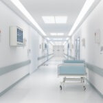 A long corridor in a hospital.