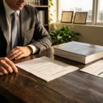 attorney seated at desk with Letter of Protection document and Florida Bar Directory
