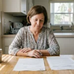 woman reviewing Social Security Award Letter documents at kitchen table