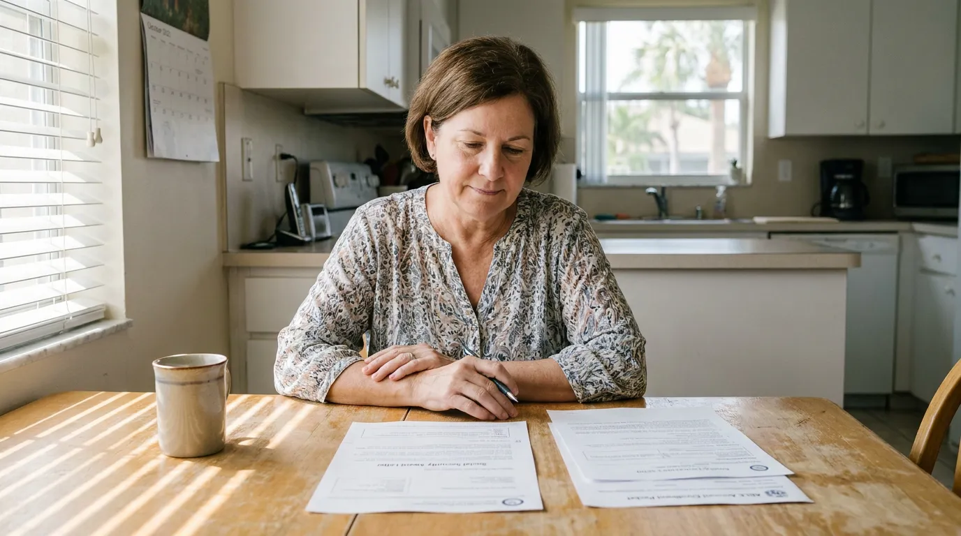 woman reviewing Social Security Award Letter documents at kitchen table